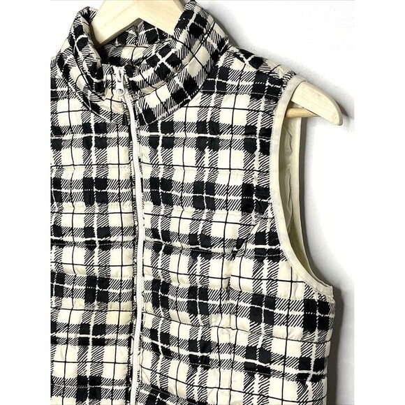 Ruff Hewn Vest Women's SMALL Puffy Full Zip Jacket Checkered Black/ Cream - Picture 3 of 4